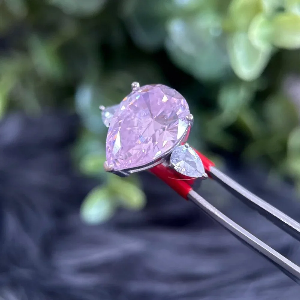 Pink & White Teardrop Stones Silver‎ 925 Ring